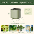 15 Inch Self-Watering Planter for Indoor Plants – Large Modern Plant Pot with Built-In Water Reservoir, Ideal for Monstera, Fiddle Leaf Fig, Palms & Peace Lily, Without Trellis (1, Sage Green)