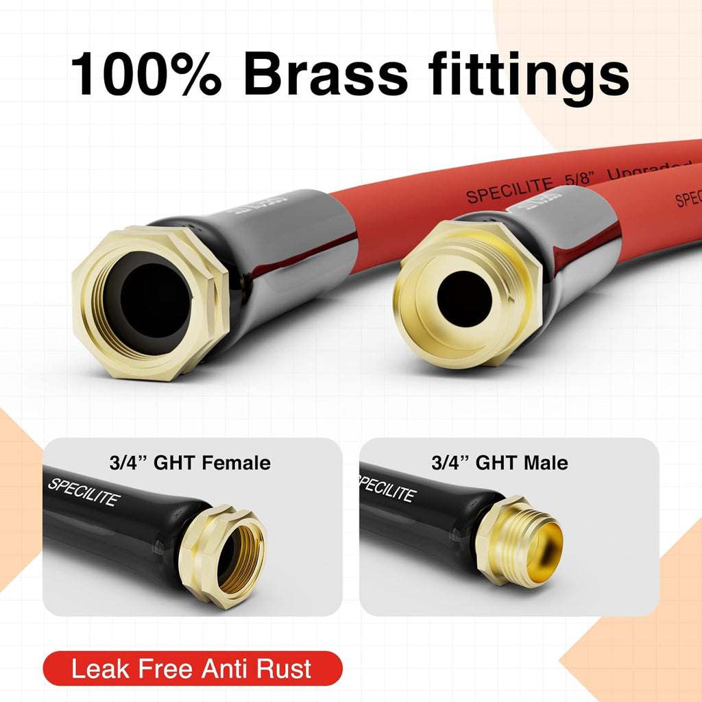 SPECILITE 3/4" Hot/Cold Short Leader Garden Water Hose 5 ft, -50℉-190℉, Flexible & Lightweight Rubber Pipes With 3/4" Brass Fittings for Yard, Outdoor, Farm, Red