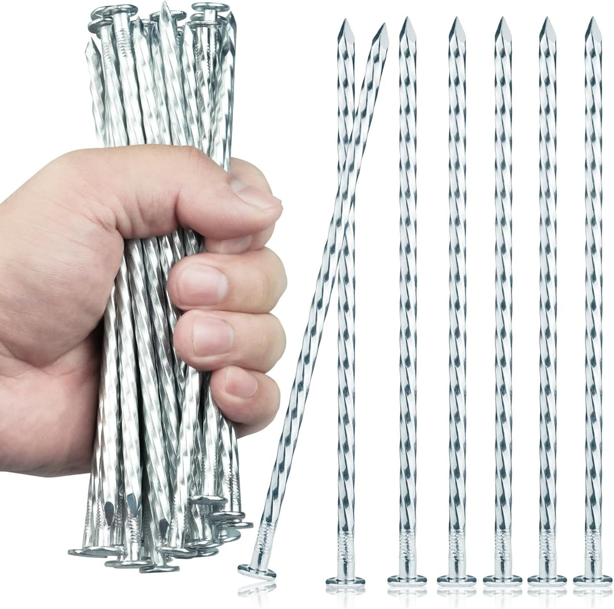 6.3-Inch Galvanized Heavy-Duty Landscape Stakes, (300-Pack) Spiral Metal Turf Spikes for Artificial Grass, Paver Edging, Weed Barrier, Securing Fences and More