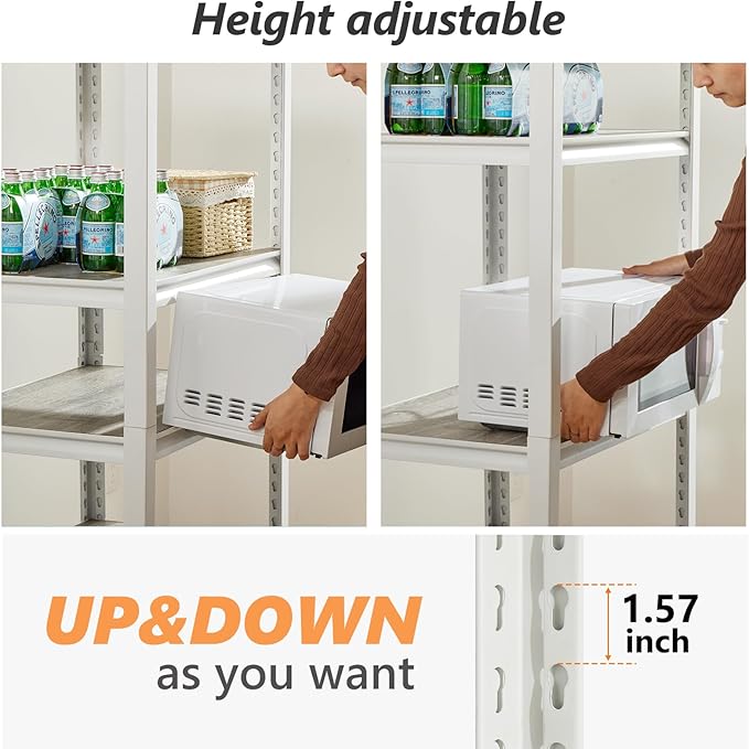 REIBII Storage Shelves 2500LBS Metal Shelving Adjustable Garage Shelving 5 Tier Metal Shelves 60" H White Shelves for Closet Kitchen Pantry 24.4''W X 16.4''D X 60''H