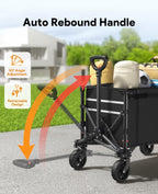 3 in 1 Collapsible Wagon Converts to Bench, 220lbs Foldable Wagon Cart with Wheels, 120L Shopping Cart for Groceries Folding Utility Wagon for Beach, Garden, Camping, Sport, Black