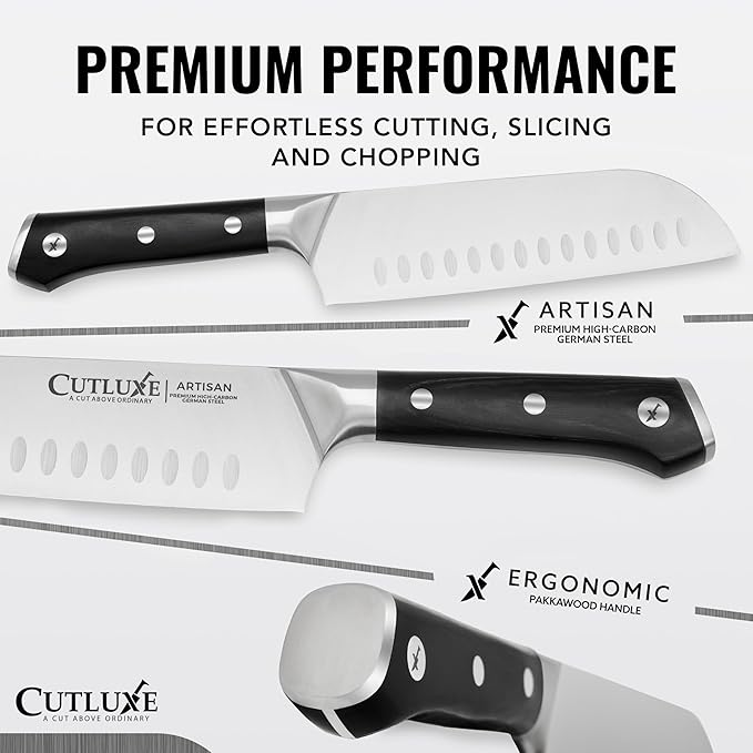 Cutluxe Chef Knife Set, 3 PCS Professional Chef's Knife Set – Razor Sharp German Steel, Full Tang, Ergonomic Handles - Artisan Series