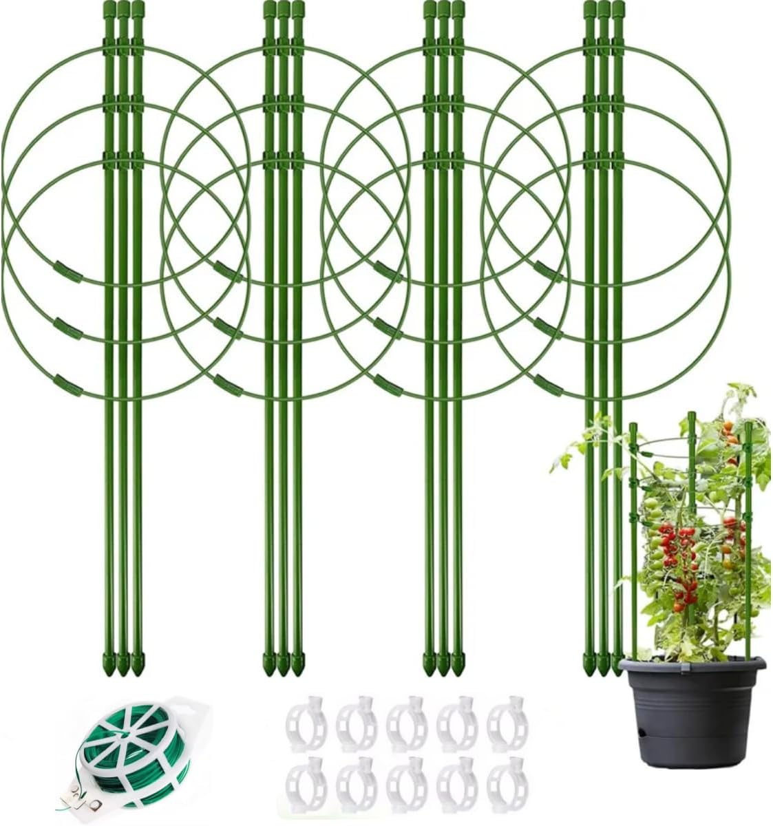 5 Packs Tomato Cages for Garden Cherry Tomato Cage Plant Support Structures, Vegetables Climbing Plants Plant Trellis for Climbing Vegetable Metal 18" with 1 Twist Tie 10 Plant Clip