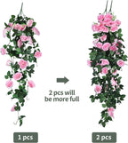 RECUTMS Fake Hanging Flower, 2PCS Artificial Rose Vine Plants Flowers Wedding Home Decoration and Wall Décor 3.3Ft (Pink)