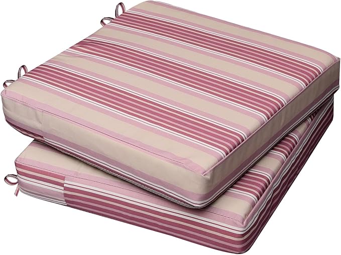 AAAAAcessories Outdoor Seat Cushions for Chairs, Waterproof, Fade-Resistant, 19" x 19" x 3", Patio Furniture Replacement Cushions, Set of 2, Dusty Rose Garden Stripe