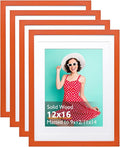 KINLINK 12x16 Picture Frame Orange, Solid Wood Frames with Acrylic Plexiglass for Pictures 11x14/9x12 with Mat or 12x16 without Mat,Wall Display Photo Frame, Set of 4