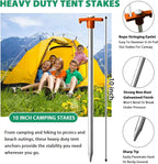 Eurmax USA Galvanized Non-Rust Camping Family Tent Pop Up Tent Stakes Ice Tools Heavy Duty 20pc-Pack, with 4x10ft Ropes & 1 Orange Stopper
