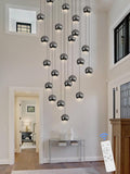 Farmhouse Crystal Chandelier, Luxury Hanging Lights High Ceiling Pendant Lighting for Foyer Staircase 24 Lights Black Chandelier Dimmable 2700k-6000k