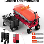 49" L Collapsible Foldable Extended Wagon with 500lbs Weight Capacity,300L Heavy Duty Beach Cart,Large Utility Wagon with Cup Holders,Cart for Sports,Outdoors,Grocery,Shopping (Rosepink)