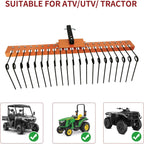 48" Durable Pine Straw Rake Steel Spring Landscape Rake Fits 2" Receiver for Lawn Tractors or ATV/UTV，Orange