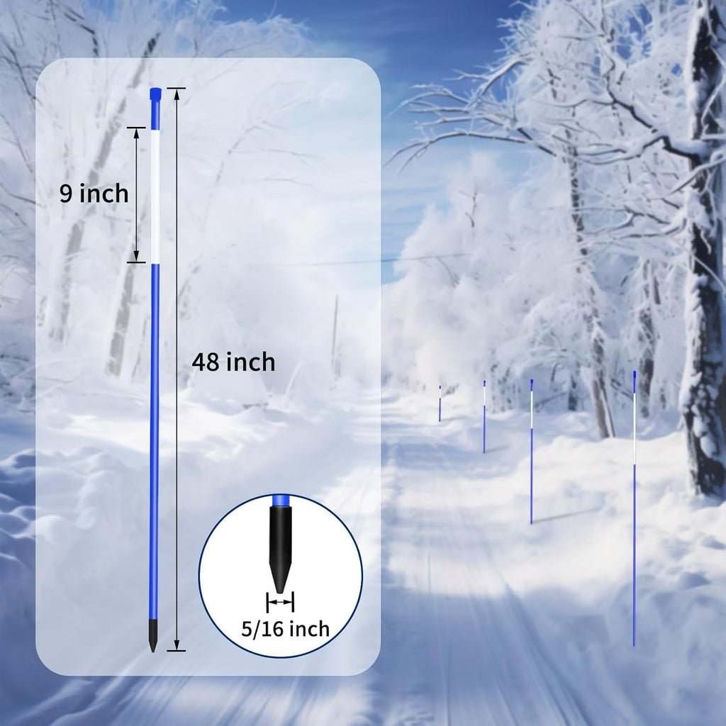 Growsun Driveway Marker 48 inch Blue Fiberglass 5/16 inch Dia Snow Fence Reflective Plow Stakes for Yard Walkways Parking Lots Safety Rods Edge, 50 Pack