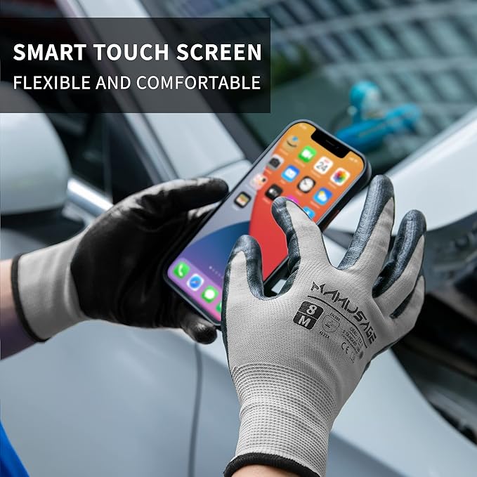 MANUSAGE Safety Work Gloves - Protective Glove for Men & Women - Ultrathin Hand Protection - For Construction, Gardening, Landscaping - Grey - Size M - 3 Pairs