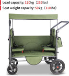 TMZ Collapsible Wagon Cart with Side-Opening Seat Conversion Design, Foldable Utility Wagon with 2 Seats, Heavy Duty Wagon 265 lbs Load Capacity (Green)