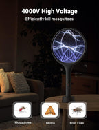 YISSVIC Electric Fly Swatter Bug Zapper Racket 4000V LED Screen Dual Modes Fly Zapper Rechargeable for Indoor Home Office Backyard Patio Camping (Black-2 Pack)