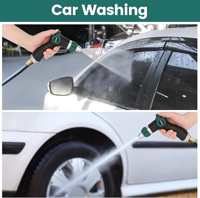 High Pressure Garden Hose Nozzle Sprayer, Heavy-Duty Metal Water Hose Nozzle with Thumb Control & Adjustable Jet for Car Washing, Patio Cleaning, Lawn & Plant Watering