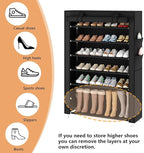 Laiensia 7-Tier Vertical Shoe Rack Organizer, Space Saving Shoe Storage Organizer, Non-Woven Cover Shoe Shelf Holds 28-35Pairs for Bedroom, Hallway, Closet Entryway, Black