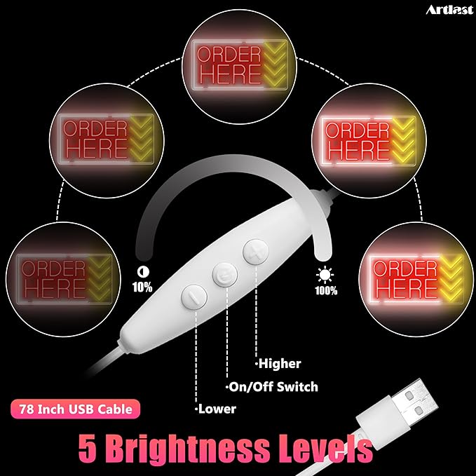 Order Here Neon Sign Red Light Up Order Here Sign for Store Supermarket LED Lights Order Decor Neon Lights Sign for Business Bar Shop Wall Decor