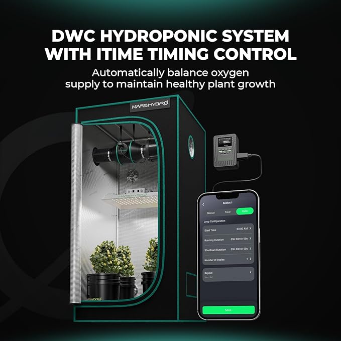 MARS HYDRO DWC Hydroponics Grow System 5 Gallon Deep Water Culture with Recirculating Drip Garden System 11W Air Pump, Multi-Purpose Air Hose, Air Stone, 4 Buckets and Top Drip Kit