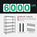 PayLessHere Commercial Grade 6 Tier Adjustable Storage Shelf Heavy Duty Metal Shelf NSF Certified Wire Shelving Unit with Wheels 6000LBS Capacity 18" D x 48" W x 72" H,Black