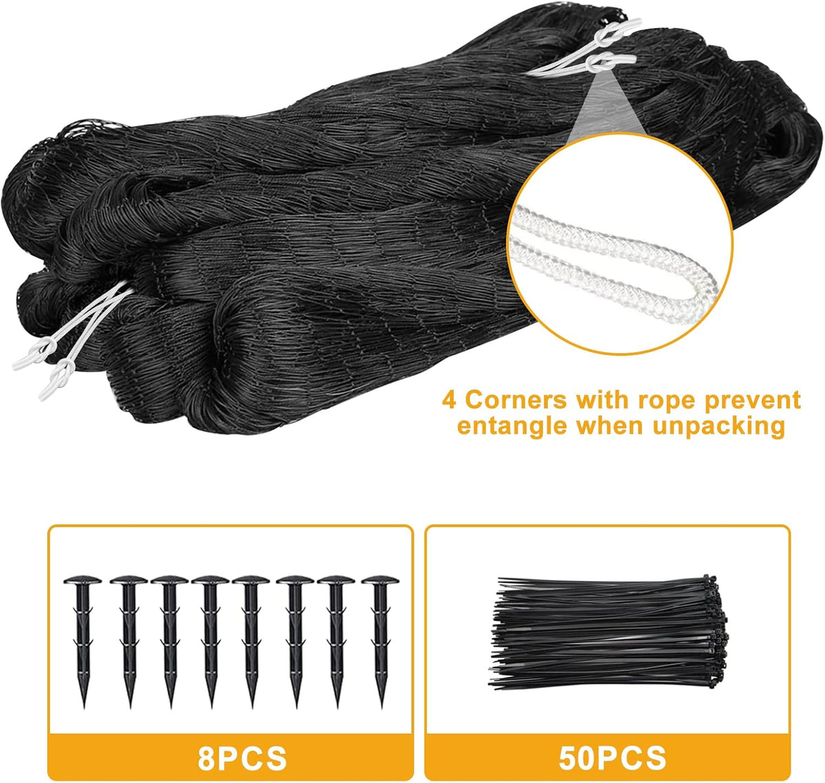 Bird Netting 50'x50' with 1" Square Mesh Bird Net Garden Nettings for Chicken Coop Roof, Poultry Netting Heavy Duty Nylon Net Aviary Nettings Deer Fence Hawk nets for Chicken Run