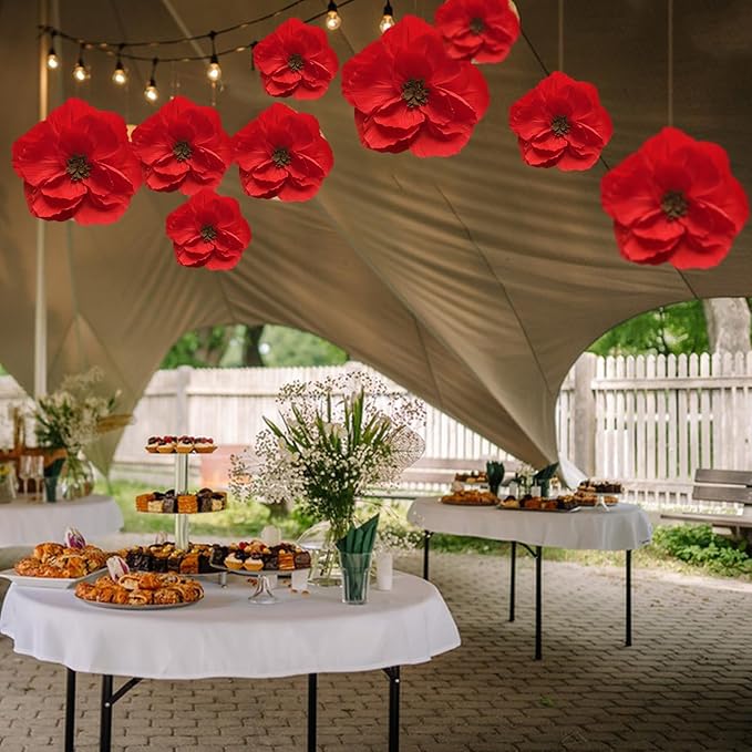 BRT Bearingshui Red Paper Flowers Decoration for Wall Total 9 Pcs, Artificial Flowers for Wedding Decor,Flower Backdrop Decor, Baby Bridal Shower Birthday Party, Red 3D Wall Flowers Decor