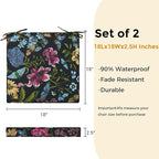 FUNHOME Outdoor Chair Cushions 18"x18"x2.5" Set of 2,Water Reistant Patio Chair Cushion with Zipper&Ties,18x18 Inch Square Seat Cushion for Garden Furniture Chairs(Butterfly Black)