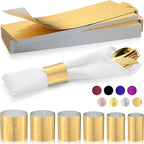 Polymer Material Reusable Napkin Band, Glue-Free Tear-Proof Water Resistant Oil-Proof Napkin Bands Set of 100(Front Brushed Gold Color and Back Silver), 6 Adjustable Sizes Napkin Rings