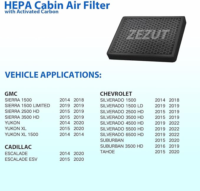 CF11809 Cabin Air Filter for 2014-2020 Cadillac Escalade, 2014-2018 Chevy Silverado 1500 and Sierra 1500, 15-19 2500HD and 3500HD, Suburban, Tahoe, Yukon, Activated Carbon, Durable and Sturdy (1Pack)