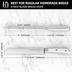 Bread Knife - 8 Inch Japanese Serrated Sourdough Bread Slicing Knife, High Carbon Stainless Steel, Razor Sharp, Ergonomic White Handle