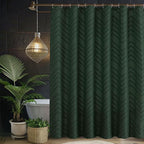 Dark Green Boho Shower Curtain 72 x 72 Inches Woven Fabric Shower Curtain Tufted Chervon Textured Shower Curtains Modern Minimalist Shower Curtains for Bathroom