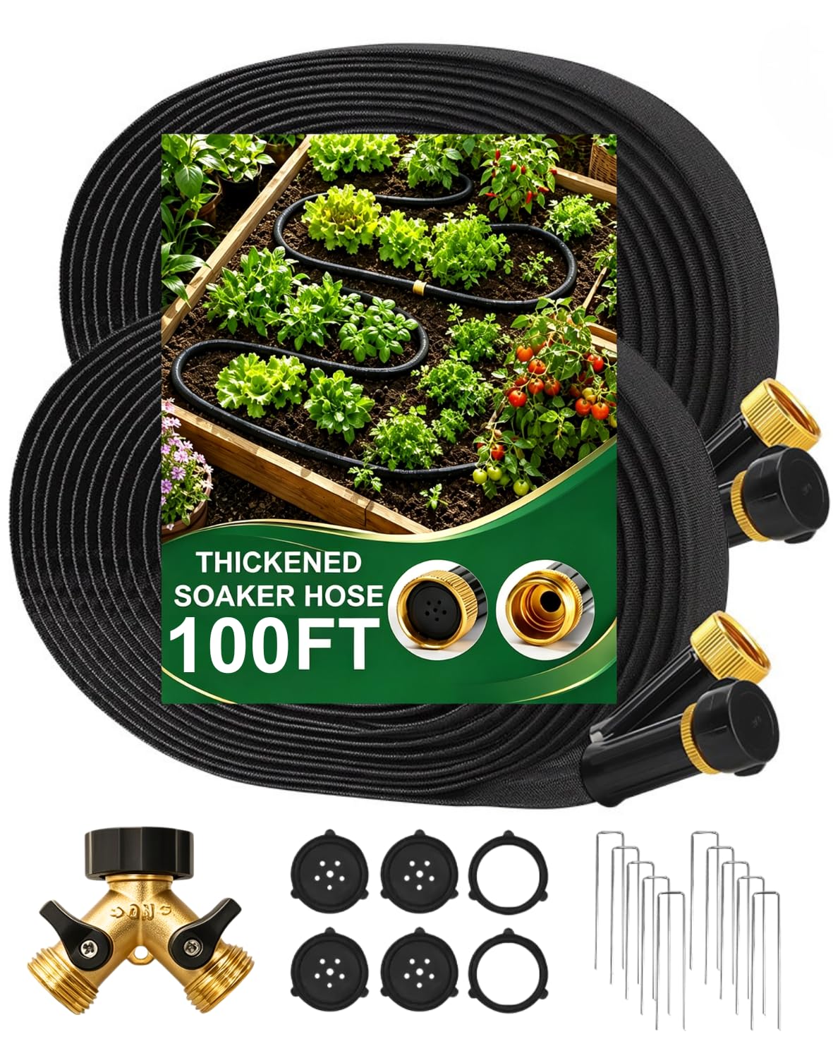 Bluepro Flat Soaker Hose, 100 ft Drip Irrigation Hose with Brass Splitter
