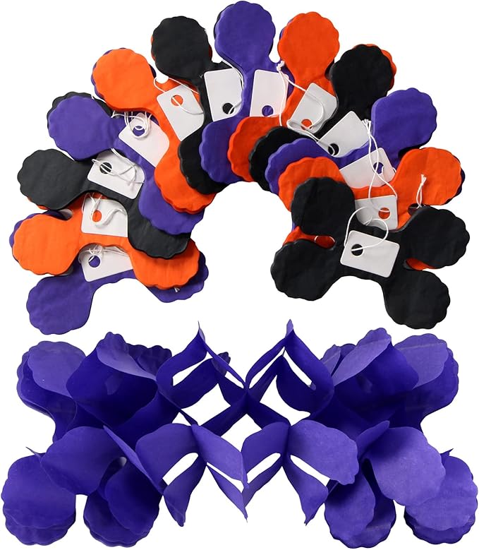 Black-Orange Purple Halloween Party-Decorations Streamers-Garland - 12pcs 4-Leaf Clover Paper Streamer,Graduation Wedding Birthday Bachelorette Baby Bridal Shower Banners Decor Ouruola