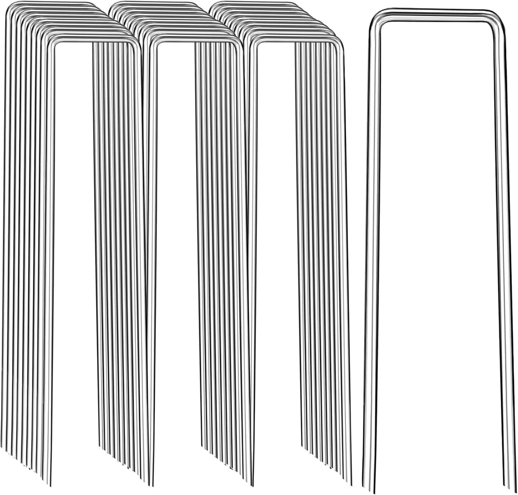 Landscape Staples 8 Inch, 100 Pack 8 Gauge Galvanized Garden Staples U-Shaped Landscape Stakes, Heavy Duty Ground Stakes for Outdoor Decorations, Weed Barrier Fabric, Irigation Tubing, Tent
