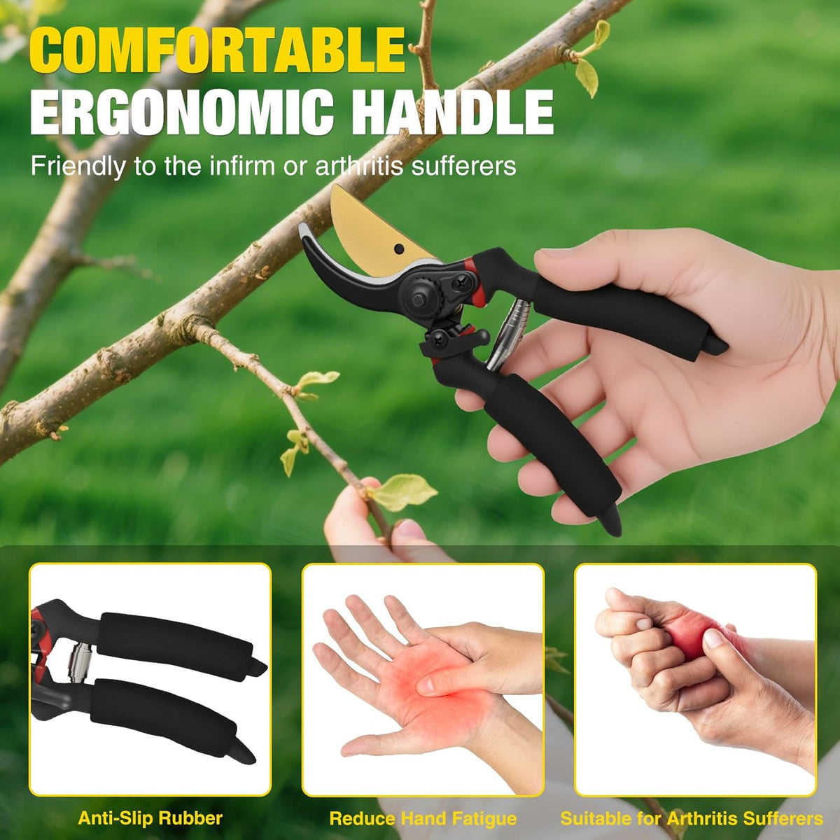Yesker Pruning Shears for Gardening 8" Professional Bypass Garden Scissors Yard Clippers with Sharp Carbon Steel Blade Heavy Duty Hand Pruners for Branch Flower Plant Trimming Cutting Gardening Tools