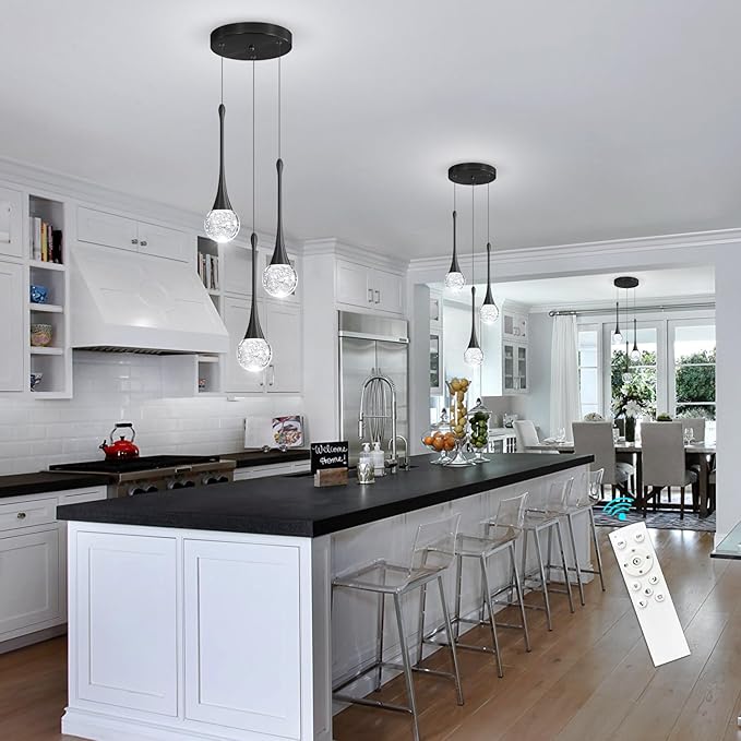 cenzoz 3-Lights Modern Pendant Lights for Kitchen Island LED Dimmable Crystal Glam Ceiling Pendant Lighting Chandelier for Dining Room Hallway Bedroom Corner Lamp Black