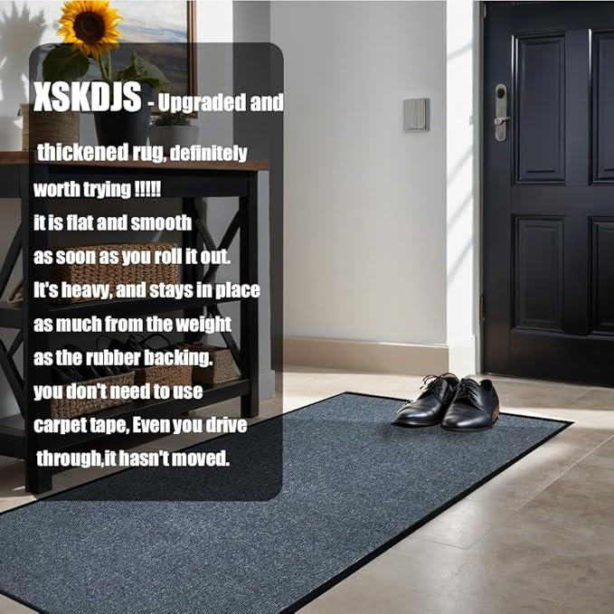 Commercial Grade Entrance Mat 3x5Ft Brush Step Entrance Rug with Striped Pattern&Rubber Border Indoor Outdoor Low Profile Rubber Entry Carpet Mat for Hallway,Home,High Traffic Area