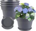 10-inch-Plant-Pots-Indoor-Outdoor, 4 Pack Plastic Planters with Drainage Holes & Saucers, Resin Flower Pots with Trays, Classic Garden Pot Container for House