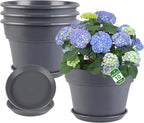 10-inch-Plant-Pots-Indoor-Outdoor, 4 Pack Plastic Planters with Drainage Holes & Saucers, Resin Flower Pots with Trays, Classic Garden Pot Container for House