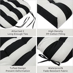 FUNHOME Outdoor Chair Cushions Set of 2,19 x19 Inch,Waterproof Tufted Patio Seat Cushions with Ties,Reversible,All Weather,Round Corner Wicker Chair Cushion for Outdoor Furniture(Black White)