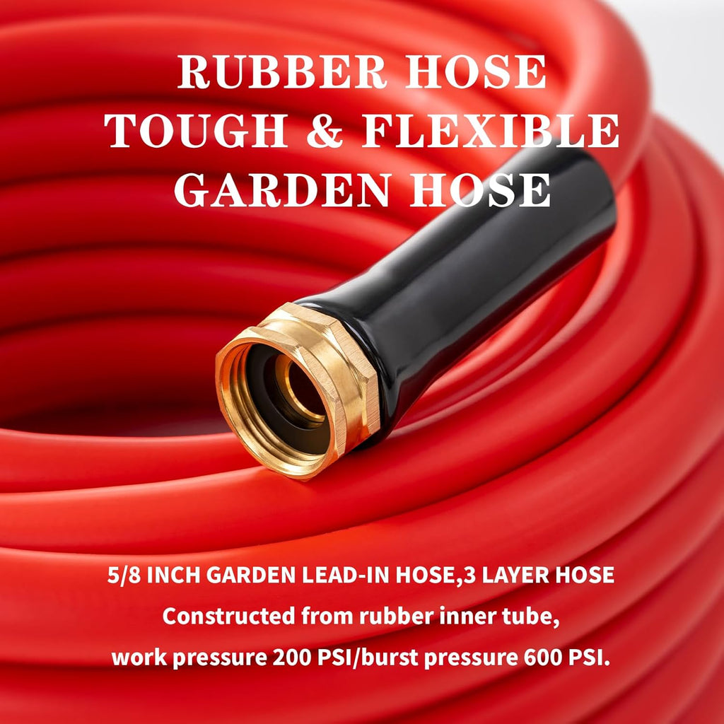 Garden Hose 75 ft x 5/8” Hot Water Hose,-50°F to 190°F, Burst 600Psi Flexible & Lightweight Upgraded Rubber Hoses,3/4” Solid Fittings for All-weather Outdoor Lawn & Garden