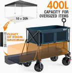 Portal Collapsible Large Double Decker Wagon with Brakes, 660lb Foldable Heavy Duty Utility Wagon Cart, 400L All-Terrain Big Wheels & 54" Extra Long Extender for Sports, Camping & Outdoor Use