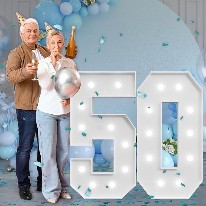 imprsv Marquee Numbers Large 50th-Birthday Decorations: 4ft Light Up Number Party Decor 50 Year Old Women and Men Birthday Decoration Backdrop Anniversary Cardboard Big Mosaic Balloon Frame Number 50