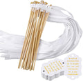 Junkin 100 Pcs Wedding Wands Streamers with Bells Set, 50 White Wedding Send Off Ribbon Streamers Sticks and 50 Favor Tags for Bridal Baby Shower Anniversary Holiday Send Off Party Activities Favors