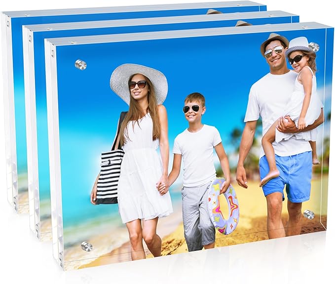8x10 Inches Acrylic Picture Frames 3 Pack, Double Sided Magnetic Photo Frames,Free Standing on Desk or Table Clear Picture Frames