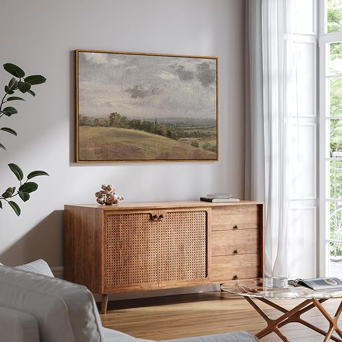 InSimSea Framed Canvas Wall Art Vintage Decor, WildField Landscape Painting Wall Decor, Modern Farmhouse, Rustic Wall Art for Living Room Bedroom, French Country Decoration, 24"x36"