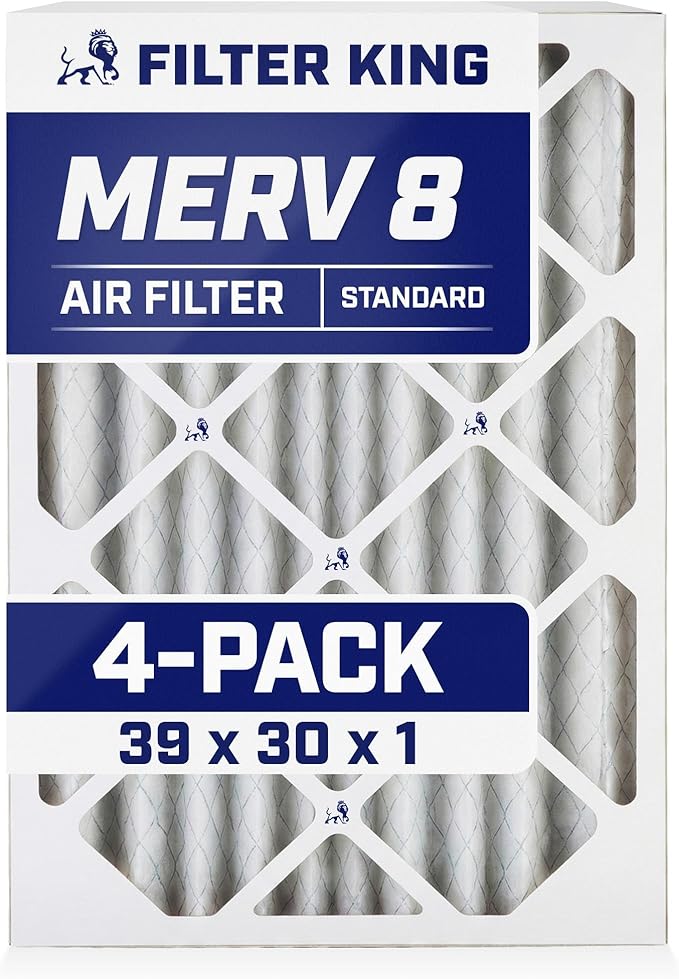Filter King 39x30x1 Air Filter | 4-PACK | MERV 8 HVAC Pleated A/C Furnace Filters | MADE IN USA | Actual Size: 39 x 30 x .75"