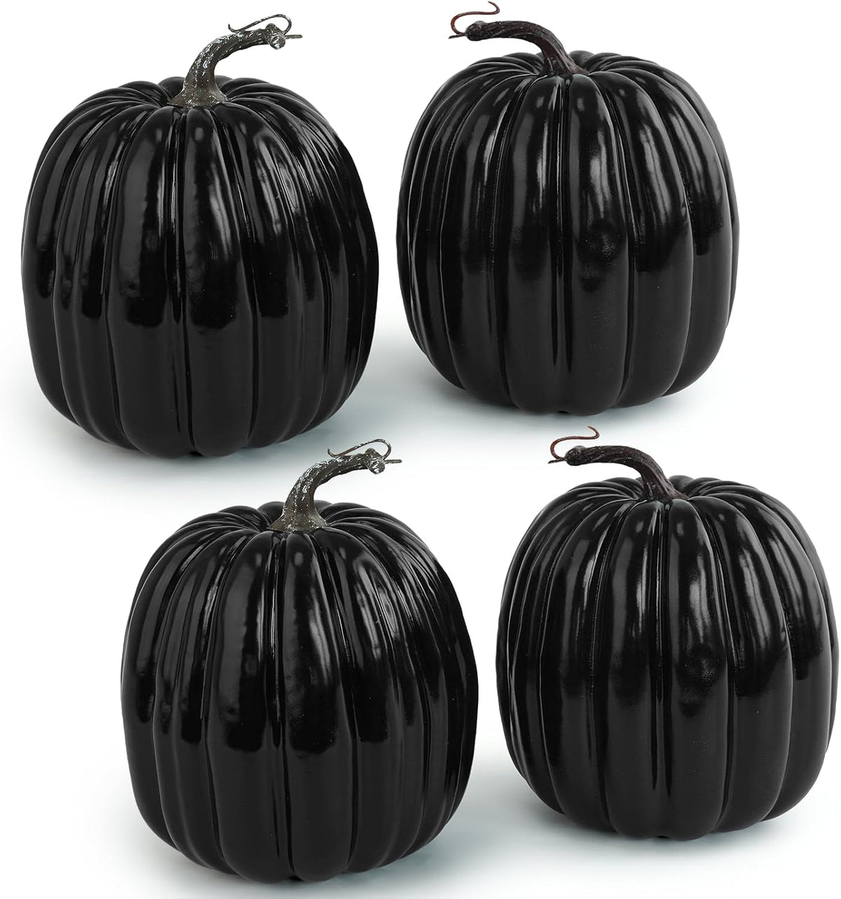 Artmag 6 Inch Large Artificial Pumpkins, 4PCS Big Black Faux Foam Harvest Pumpkins for Fall Autumn Thanksgiving Seasonal Holiday Decor