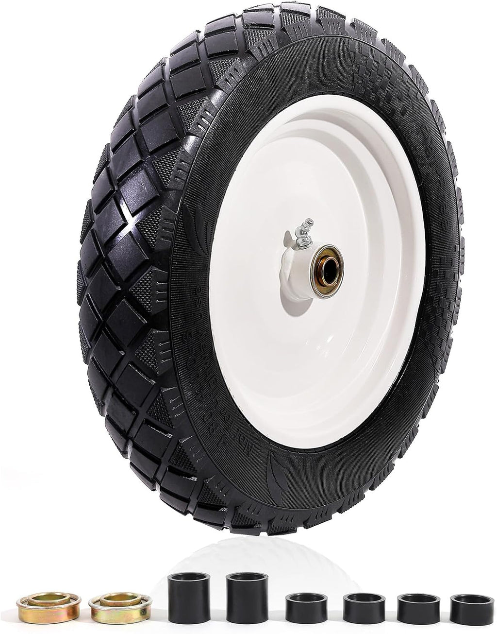 MZREXN 4.80/4.00-8" Flat Free Tire and Wheel, 15" Solid Wheelbarrow Tires, 3.00-4.00/4.80-8" with 5/8" & 3/4" Bearings, 3" Centered Hub for Hand Truck Garden Trailers Utility Cart Yard Wagon White