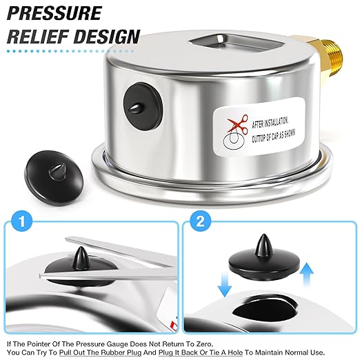 MEANLIN MEASURE -30inHG~60Psi Vacuum Gauge Stainless Steel 1/4" NPT 2" FACE DIAL Waterproof for Air Compressor HVAC Negative Pressure Hand Pump Pool Lower Mount, with 1/2" NPT and 3/8" NPT Hex Bushing