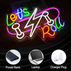 Let’s Roll Neon Sign Dimmable LED Skateboard Sign Light USB Cool Neon Light for Skateboard Shop Sports Bar Party Bedroom (16.5 * 12.2 In)